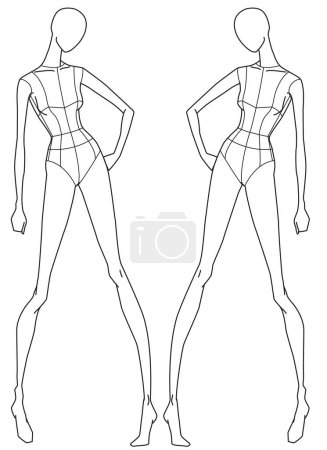 FEMALE FRAUEN CROQUIS FRONT DIFFERENT SIDE POSES VECTOR SKETCH