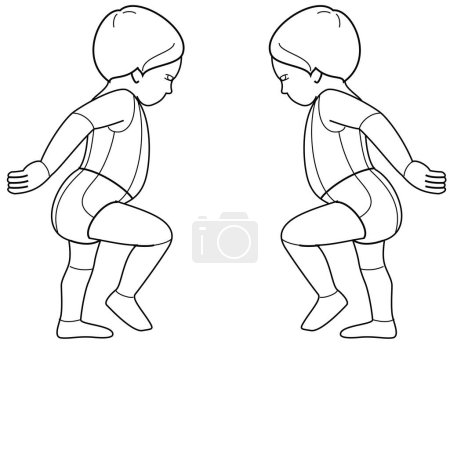 Illustration for KIDS INFANT TODDLER YOUNG BOYS FRONT SIDE AND BACK POSE CROQUIS FLAT VECTOR SKETCH - Royalty Free Image