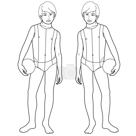 Illustration for TEEN BOYS FRONT BACK AND SIDE POSE MANNEQUIN AND CROQUIS VECTOR SKETCH - Royalty Free Image