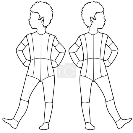 Illustration for KIDS INFANT TODDLER YOUNG FRONT SIDE AND BACK POSE CROQUIS FLAT VECTOR SKETCH - Royalty Free Image