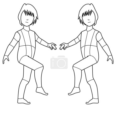 Illustration for KIDS INFANT TODDLER YOUNG FRONT SIDE AND BACK POSE CROQUIS FLAT VECTOR SKETCH - Royalty Free Image
