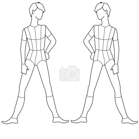 Illustration for TEEN BOYS FRONT BACK AND SIDE POSE CROQUIS VECTOR SKETCH - Royalty Free Image