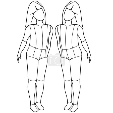Photo for KIDS INFANT TODDLER YOUNG GIRLS FRONT SIDE AND BACK POSE CROQUIS FLAT VECTOR SKETCH - Royalty Free Image