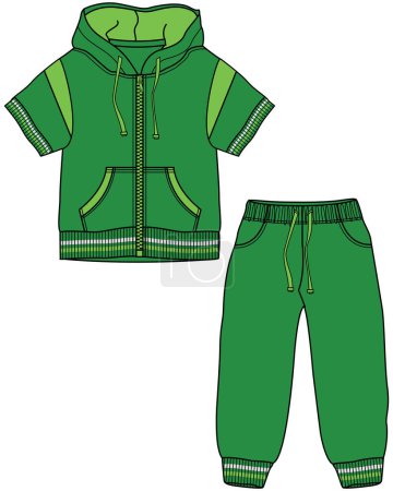 Illustration for KIDS WEAR HOODIE AND JOGGER SWEAT SUIT SET TRACK SUIT VECTOR - Royalty Free Image