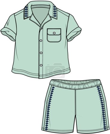 Illustration for KID BOYS WEAR TEE AND PAJAMA SET VECTOR - Royalty Free Image