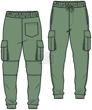 Illustration for MEN AND BOYS BOTTOMS WEAR JOGGERS AND TROUSERS FRONT AND BACK VECTOR - Royalty Free Image