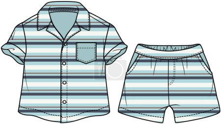 Illustration for KID BOYS WEAR TEE AND PAJAMA SET VECTOR - Royalty Free Image