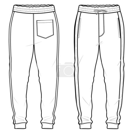 Illustration for MENS KNIT JOGGERS WITH TEXT TAPING DETAIL GREEN FLAT. - Royalty Free Image