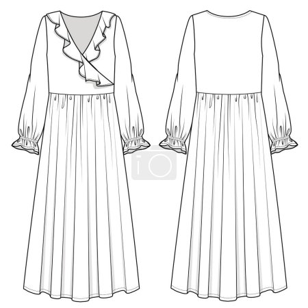 Illustration for WOMEN WOVEN DRESS IN COTTON FABRIC FLAT - Royalty Free Image