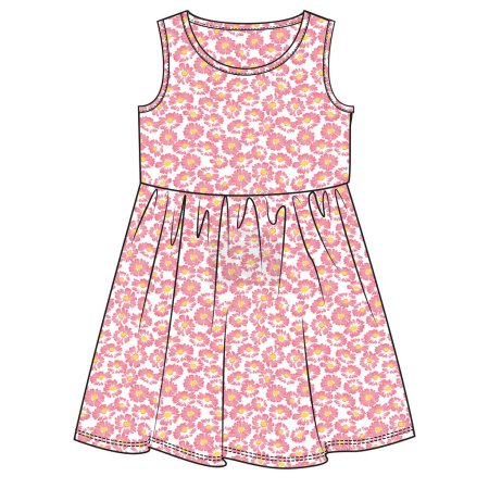 Illustration for DRESS WITH FLOWERS FOR GIRLS VECTOR - Royalty Free Image