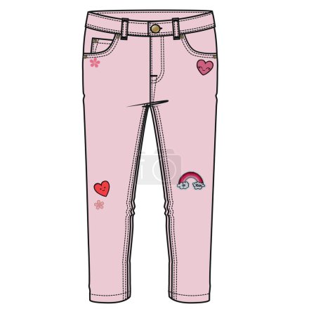 Téléchargez les illustrations : Illustration vectorielle de pantalon en denim rose, vêtements de fond féminin - en licence libre de droit