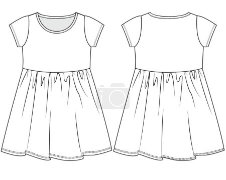 DRESS AND FROCKS FOR GIRL WEAR FRONT AND BACK FLAT DESIGN VECTOR