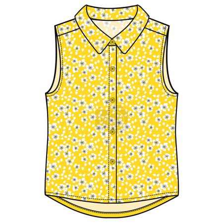 Illustration for GIRLS AND TEEN GIRLS WEAR WOVEN TOP WITH FLORAL ALL OVER PRINT VECTOR - Royalty Free Image