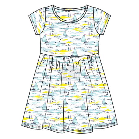 Illustration for DRESS WITH SHIPS FOR GIRLS VECTOR - Royalty Free Image