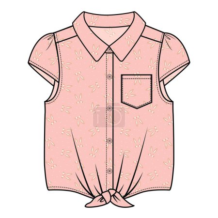 Illustration for GIRLS AND TEENS WOVEN TOP WITH FRONT TIE UP VECTOR - Royalty Free Image
