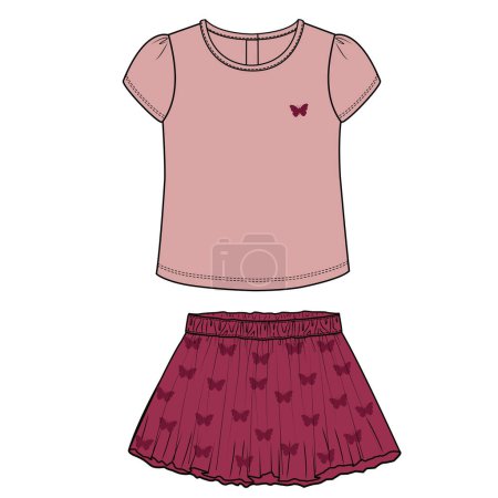 Ilustración de Vector ilustración de las niñas y adolescentes camiseta y falda conjunto - Imagen libre de derechos