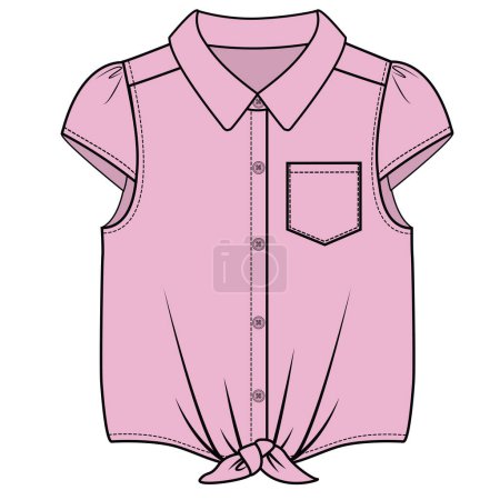 Illustration for GIRLS AND TEEN GIRLS WEAR WOVEN TOP FRONT TIE UP VECTOR - Royalty Free Image