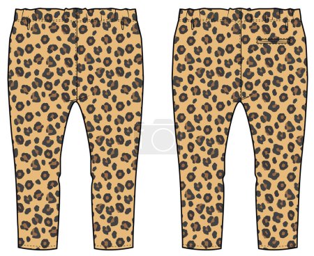 Illustration for JOGGERS AND TROUSERS BOTTOM WEAR FOR KIDS WITH LEOPARD SKIN PATTERN VECTOR FRONT AND BACK SKETCH - Royalty Free Image
