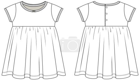 Illustration for Infant Bodysuit Dress Short Sleeves FLAT. - Royalty Free Image