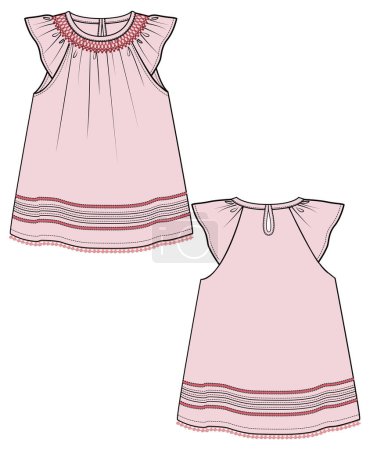 Ilustración de Vestido rosa para niñas, ilustración vectorial frontal y posterior - Imagen libre de derechos