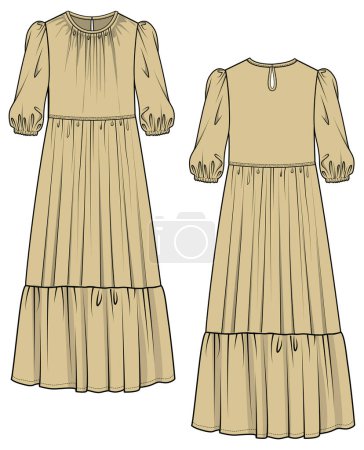 Illustration for Women and girls wear fashion dress, front and back vector sketch design - Royalty Free Image