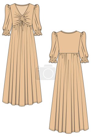 Illustration for Women and girls wear fashion dress, front and back vector sketch design - Royalty Free Image
