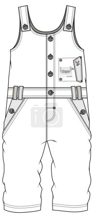 Illustration for Kids wear dungaree bodysuit and playsuit flat design vector sketch, front and back vector sketch design - Royalty Free Image