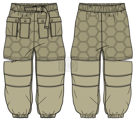 Illustration for Vector illustration of a boys modular pants front and back mockup. Fashionable template. - Royalty Free Image
