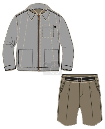 Illustration for Technical fashion illustration of boys bermuda suit - Royalty Free Image