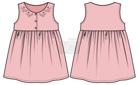 Ilustración de Vestido para niñas, ilustración vectorial frontal y posterior - Imagen libre de derechos