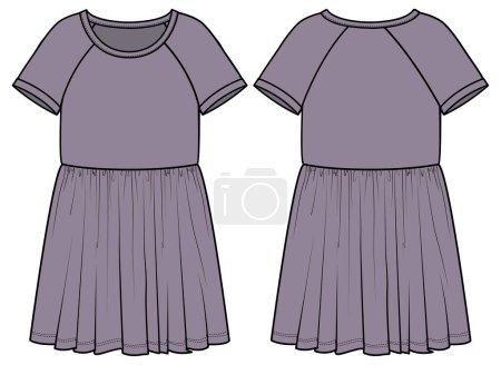 Téléchargez les illustrations : Les femmes et les filles portent une robe gaie, un dessin vectoriel avant et arrière - en licence libre de droit