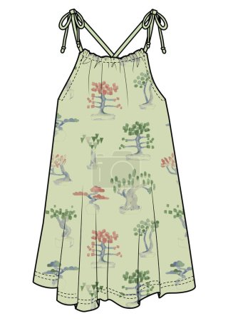 Illustration for GIRL WEAR PRINTED DRESS SUMMER VECTOR SKETCH - Royalty Free Image