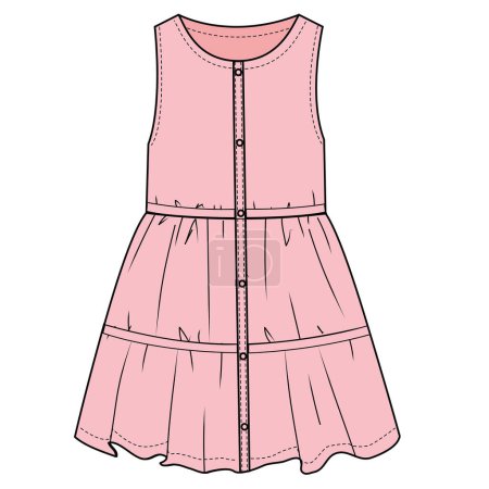 Ilustración de Niñas de color rosa vestido, vector de ilustración - Imagen libre de derechos