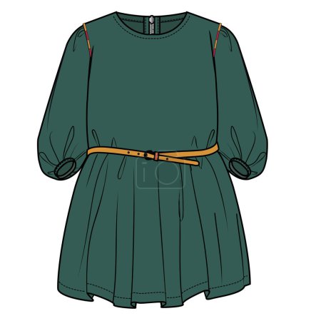 Téléchargez les illustrations : Illustration vectorielle de robe verte pour les filles - en licence libre de droit