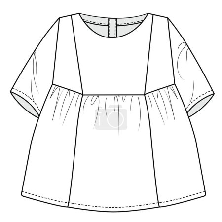 Illustration for Vector sketch illustration of embroidered smock dress flat - Royalty Free Image