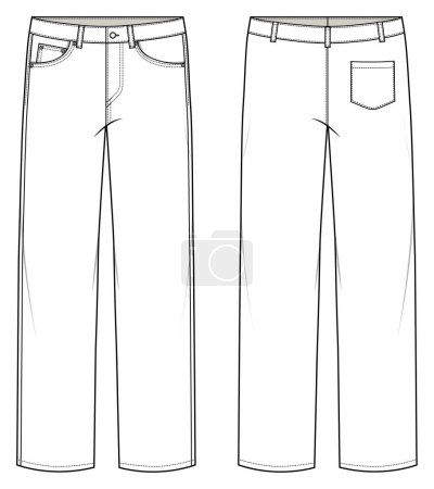 Illustration for Vector sketch illustration of pants flat template, front back mockup. - Royalty Free Image