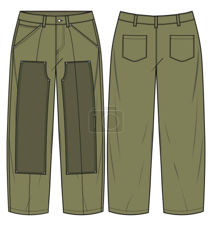 Illustration for Vector sketch illustration of contrast utility pants, front back mockup. - Royalty Free Image