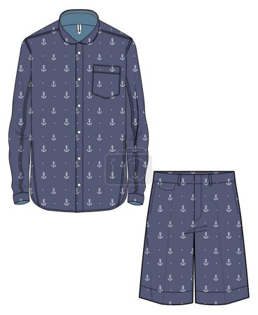 Illustration for Men and boys wear shirt and shorts, pajama set - Royalty Free Image