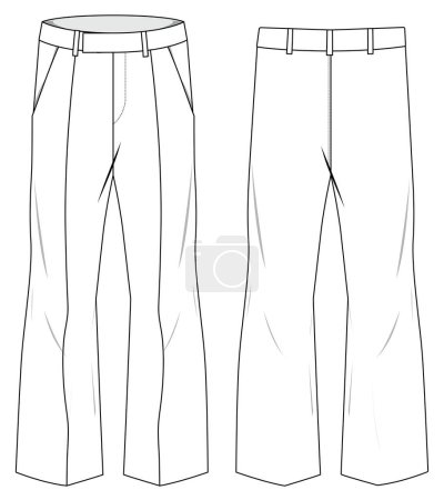 Illustration for Vector sketch illustration of flared pants, front back mockup - Royalty Free Image