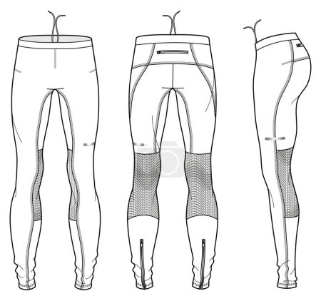 Illustration for Technical sketch of tight in front, back and side views. - Royalty Free Image