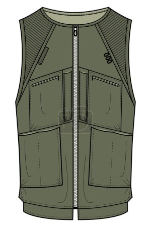 Ilustración de Chaleco de utilidad en cremallera con bolsillos plantilla de boceto de moda - Imagen libre de derechos