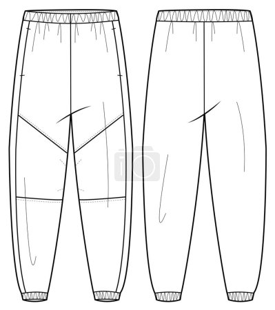 Illustration for Vector sketch illustration of a warm up track pants, front and back mockup. Fashionable template. - Royalty Free Image