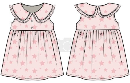 Illustration for Pink dress with stars for girls,  front and back view - Royalty Free Image