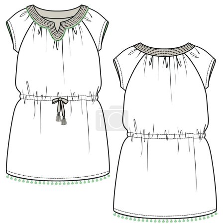 Illustration for Women's dress sketch, front and back view - Royalty Free Image