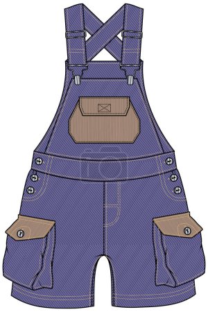 Illustration for Kids wear dungaree bodysuit and playsuit flat design vector sketch - Royalty Free Image