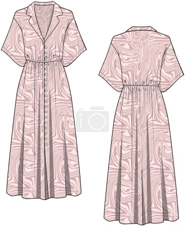 Téléchargez les illustrations : Robe de mode pour femmes. illustration vectorielle, vue avant et arrière - en licence libre de droit