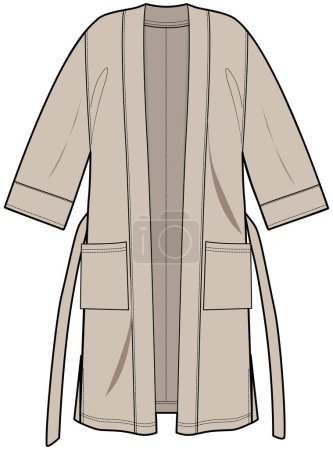 Illustration for Unisex Robe fashion sketch template. Technical Fashion Illustration. - Royalty Free Image