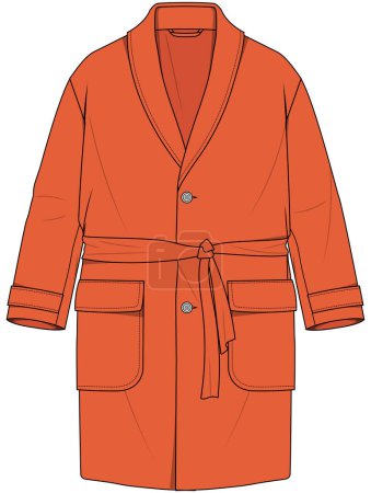 Téléchargez les illustrations : Robe manteau modèle de croquis de mode. Illustration de mode technique. - en licence libre de droit