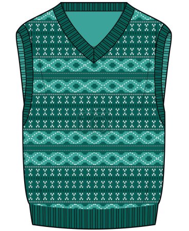 Illustration for Knitted green vest fashion sketch template - Royalty Free Image