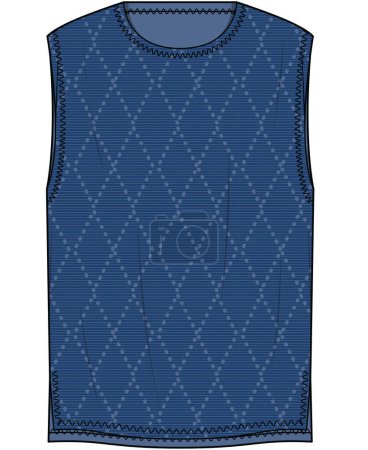 Illustration for Knitted blue vest fashion sketch template - Royalty Free Image